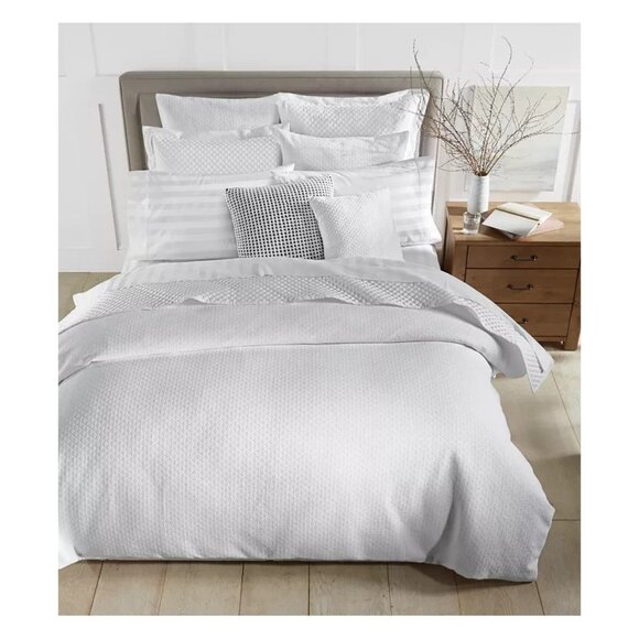 Charter Club Diamond Dot Full Queen Duvet Cover Set Cotton White $215 - Picture 1 of 5